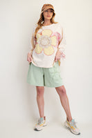 Easel OVERSIZED Mixed Flower Patched Front Top in Natural