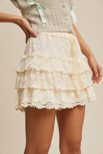 Load image into Gallery viewer, Listicle Lace Tiered Shorts With Ruffle Details in Cream
