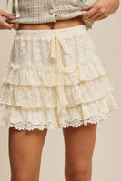 Listicle Lace Tiered Shorts With Ruffle Details in Cream
