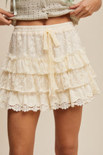 Load image into Gallery viewer, Listicle Lace Tiered Shorts With Ruffle Details in Cream
