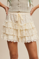 Listicle Lace Tiered Shorts With Ruffle Details in Cream