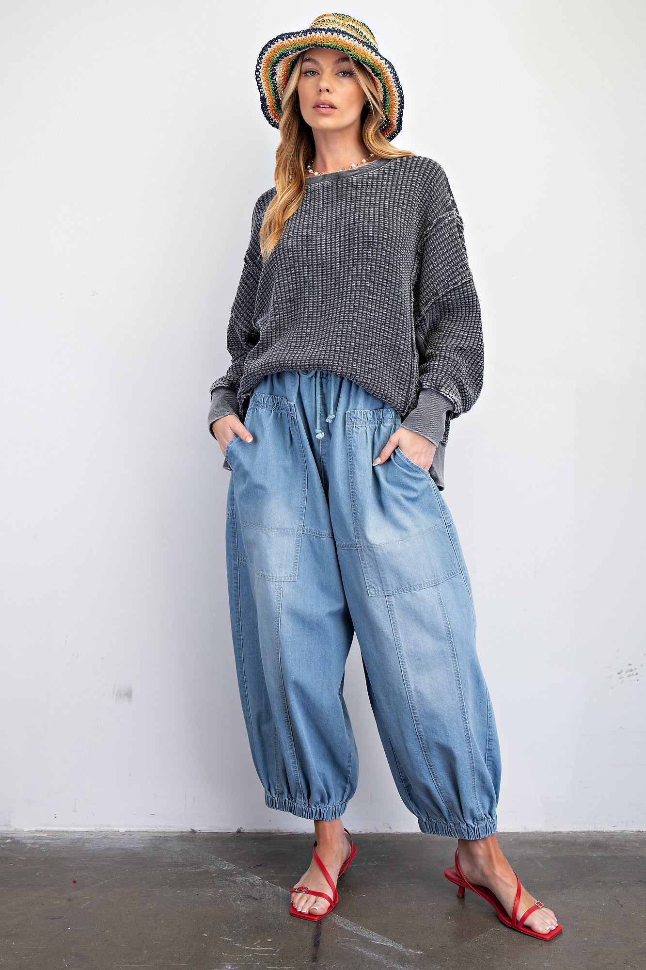 Easel Mineral Washed Thermal Knit Top in Ash – June Adel