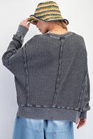 Easel Mineral Washed Thermal Knit Top in Ash ON ORDER