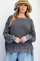 Easel Mineral Washed Thermal Knit Top in Ash ON ORDER