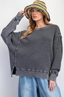 Easel Mineral Washed Thermal Knit Top in Ash ON ORDER