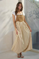 Oddi Colored Denim and Striped Overall Dress in Washed Taupe