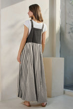 Load image into Gallery viewer, Oddi Colored Denim and Striped Overall Dress in Washed Black
