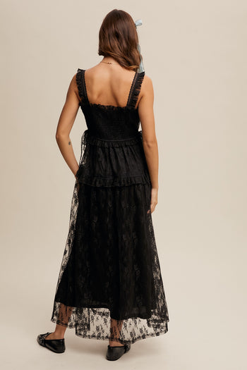 Listicle Delicate Lace Maxi Dress in Black