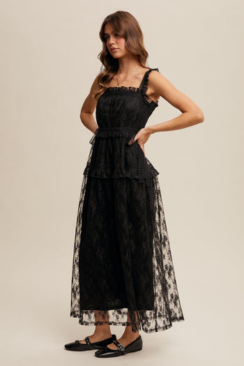 Listicle Delicate Lace Maxi Dress in Black