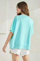 Oddi OVERSIZED Top with LOVE Cutout Lace Patched Top in Washed Aqua