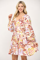 FATE Floral Print Fit and Flare Mini Dress in Cream Multi