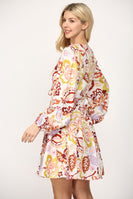 FATE Floral Print Fit and Flare Mini Dress in Cream Multi