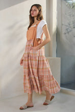 Load image into Gallery viewer, Oddi Denim and Plaid Print Overall Maxi Dress in Rose Tan
