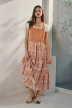 Load image into Gallery viewer, Oddi Denim and Plaid Print Overall Maxi Dress in Rose Tan

