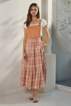 Load image into Gallery viewer, Oddi Denim and Plaid Print Overall Maxi Dress in Rose Tan
