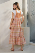 Load image into Gallery viewer, Oddi Denim and Plaid Print Overall Maxi Dress in Rose Tan
