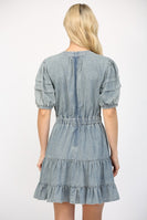 FATE Denim Tiered Mini Dress in Light Denim