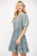 FATE Denim Tiered Mini Dress in Light Denim