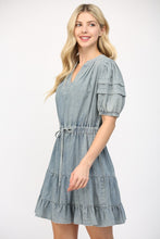Load image into Gallery viewer, FATE Denim Tiered Mini Dress in Light Denim
