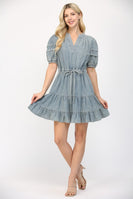 FATE Denim Tiered Mini Dress in Light Denim