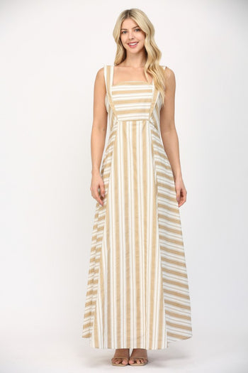 FATE Two Toned Striped Maxi Dress in White/Taupe