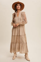Listicle Solid Color Tiered Maxi Dress in Taupe