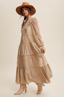 Listicle Solid Color Tiered Maxi Dress in Taupe