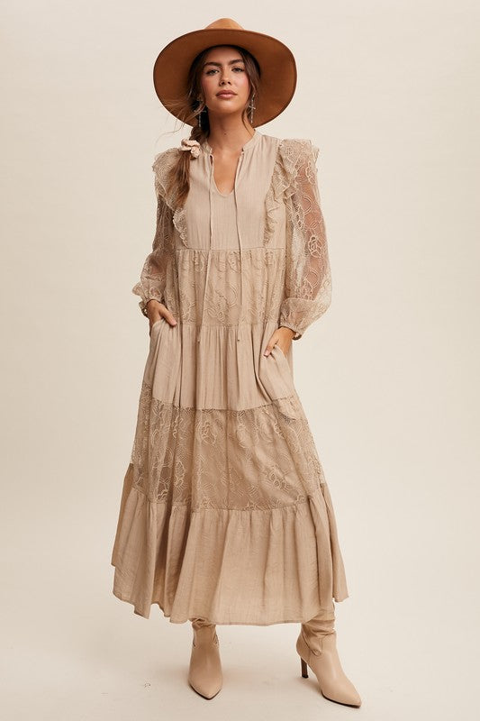 Listicle Solid Color Tiered Maxi Dress in Taupe – June Adel