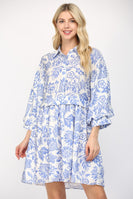 FATE Two Toned Floral Print Mini Dress in White/Blue