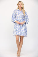 FATE Two Toned Floral Print Mini Dress in White/Blue