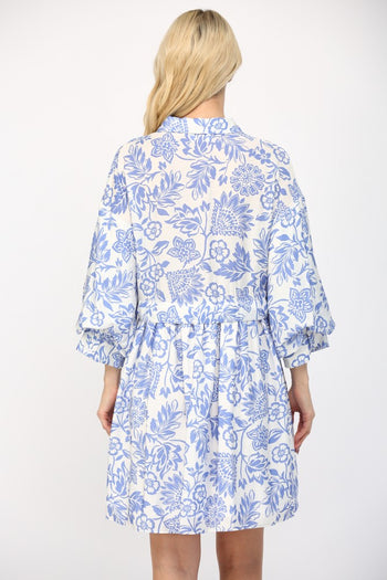 FATE Two Toned Floral Print Mini Dress in White/Blue