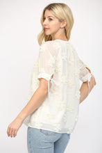 Load image into Gallery viewer, FATE Solid Color Sheer Top with 3D Puff Flowers in Off White
