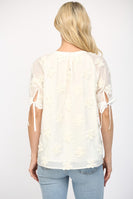FATE Solid Color Sheer Top with 3D Puff Flowers in Off White