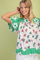GiGio Mixed Floral Print Top in Green Mix