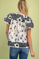 GiGio Mixed Floral Print Top in Navy Mix ON ORDER