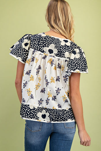 GiGio Mixed Floral Print Top in Navy Mix ON ORDER