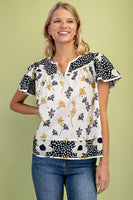 GiGio Mixed Floral Print Top in Navy Mix ON ORDER