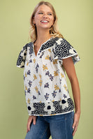 GiGio Mixed Floral Print Top in Navy Mix ON ORDER