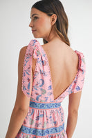 MABLE Shoulder Tie Floral Print Midi Dress in Pink