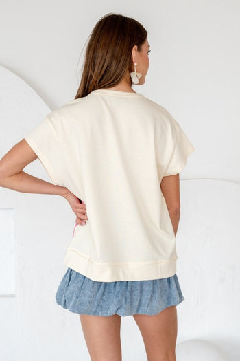 TRENDiLiTY Mix n Match Stripe and Flower Patch Top in Ivory Mix