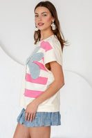 TRENDiLiTY Mix n Match Stripe and Flower Patch Top in Ivory Mix