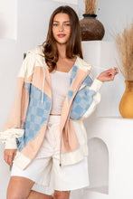 Load image into Gallery viewer, TRENDiLiTY Mineral Washed French Terry and Checkered Denim Jacket in Ivory Mix
