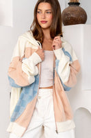 TRENDiLiTY Mineral Washed French Terry and Checkered Denim Jacket in Ivory Mix