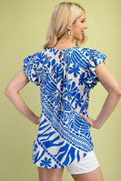 GiGio Silky Mixed Print Top in Blue
