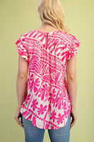 GiGio Silky Mixed Print Top in Pink
