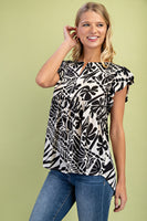 GiGio Silky Mixed Print Top in Black