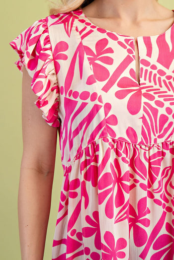 GiGio Silky Mixed Print Top in Pink