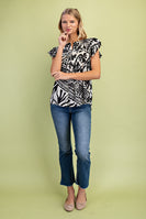 GiGio Silky Mixed Print Top in Black