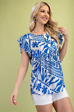Load image into Gallery viewer, GiGio Silky Mixed Print Top in Blue
