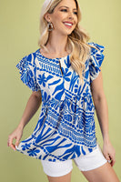 GiGio Silky Mixed Print Top in Blue